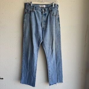 EB DENIM reworked frayed high-rise straight-leg jeans